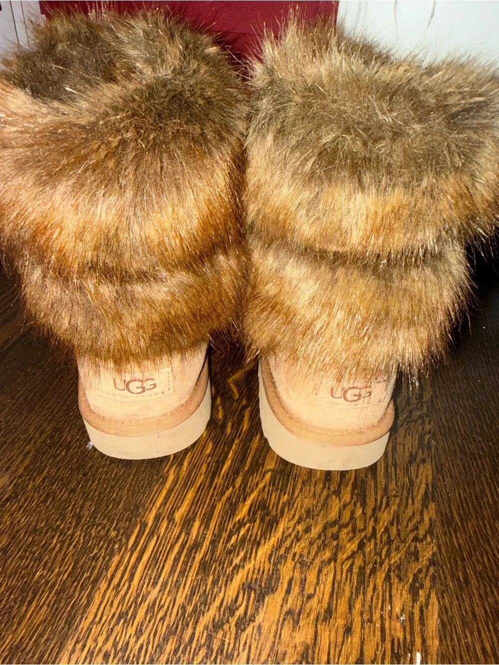 Women’s Faux Fur Trim Suede UGG Winter Boots - Brown